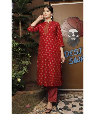 Maroon  Women's  Rayon Gold Printed  Kurti Palazzo Set 1