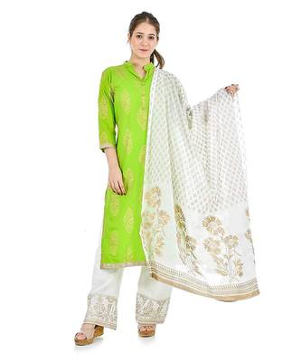 green  Women Kurta and palazzo with dupatta Set 1