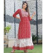 red  women's bandhani Printed  with embroidery kurta with skirt