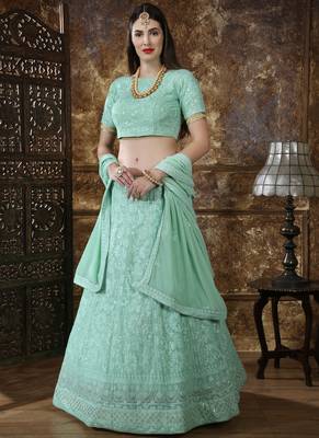 Aqua Blue Georgette Bridal Designer Lehengas 1
