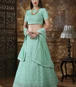 Aqua Blue Georgette Bridal Designer Lehengas