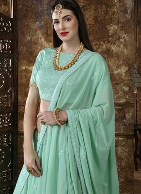 Aqua Blue Georgette Bridal Designer Lehengas 2
