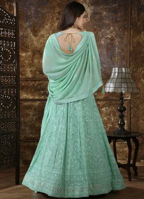 Aqua Blue Georgette Bridal Designer Lehengas 3