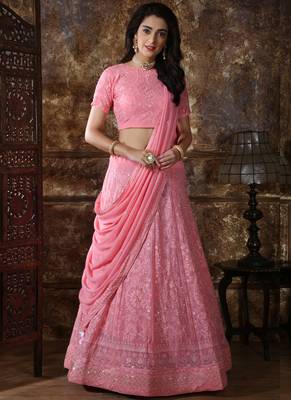 Pink Georgette Bridal Designer Lehengas 1