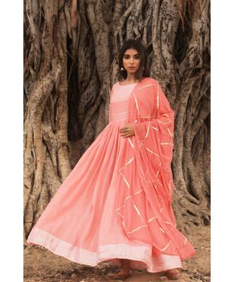 linen cotton gown with chiffon dupatta alongwith hand gota work on dupattas 1