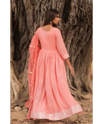 linen cotton gown with chiffon dupatta alongwith hand gota work on dupattas 2