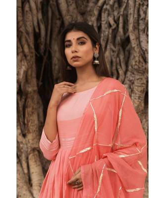 linen cotton gown with chiffon dupatta alongwith hand gota work on dupattas 4