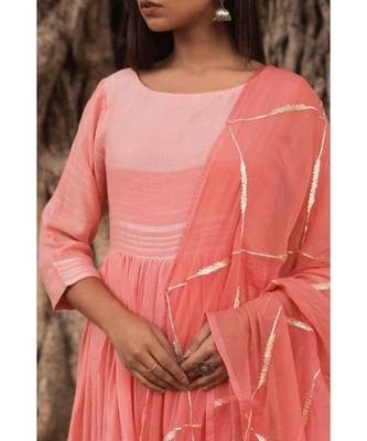 linen cotton gown with chiffon dupatta alongwith hand gota work on dupattas 5