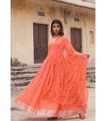 linen cotton gown with chiffon dupatta alongwith hand gota work on dupattas