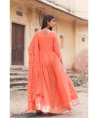 linen cotton gown with chiffon dupatta alongwith hand gota work on dupattas 2