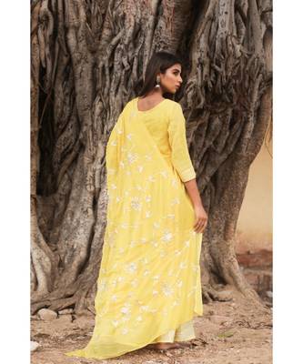 linen cotton gown with chiffon dupatta alongwith hand gota work on dupattas 2