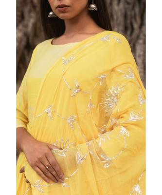 linen cotton gown with chiffon dupatta alongwith hand gota work on dupattas 5