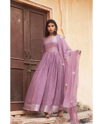 linen cotton gown with chiffon dupatta alongwith hand gota work on dupattas 1