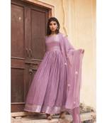 linen cotton gown with chiffon dupatta alongwith hand gota work on dupattas