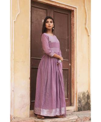 linen cotton gown with chiffon dupatta alongwith hand gota work on dupattas 3