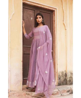 linen cotton gown with chiffon dupatta alongwith hand gota work on dupattas 5