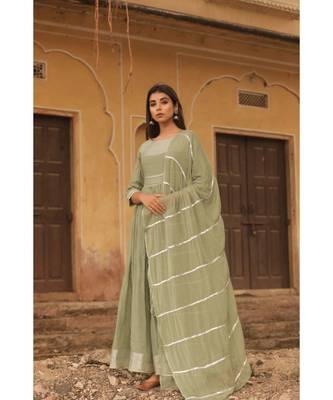 linen cotton gown with chiffon dupatta alongwith hand gota work on dupattas 1