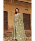 linen cotton gown with chiffon dupatta alongwith hand gota work on dupattas