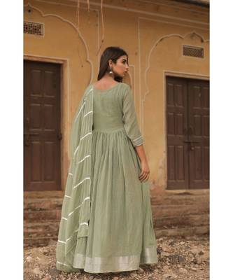 linen cotton gown with chiffon dupatta alongwith hand gota work on dupattas 2