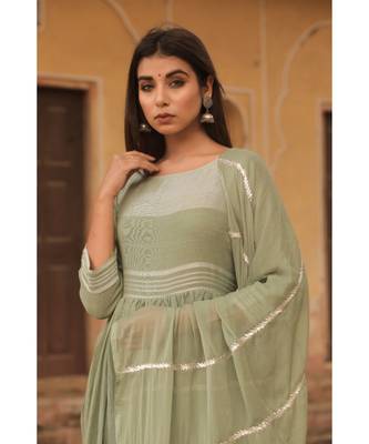 linen cotton gown with chiffon dupatta alongwith hand gota work on dupattas 4