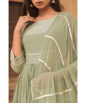 linen cotton gown with chiffon dupatta alongwith hand gota work on dupattas 5