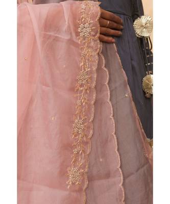 pure jaam silk gown in angrakha style along with pure organza dupatta with complete hand work 5