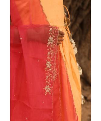 pure jaam silk gown in angrakha style along with pure organza dupatta with complete hand work 5