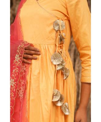 pure jaam silk gown in angrakha style along with pure organza dupatta with complete hand work 7