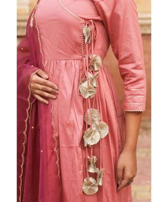 pure jaam silk gown in angrakha style along with pure organza dupatta with complete hand work 5