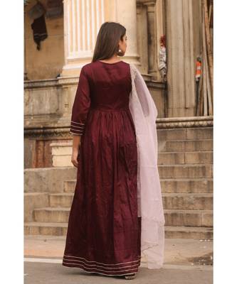 pure jaam silk gown in angrakha style along with pure organza dupatta with complete hand work 2
