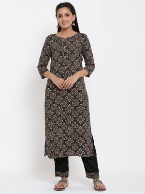 Ardozaa Womens Chanderi Foil Print Straight Kurta Pant Set (Multicolor) 1