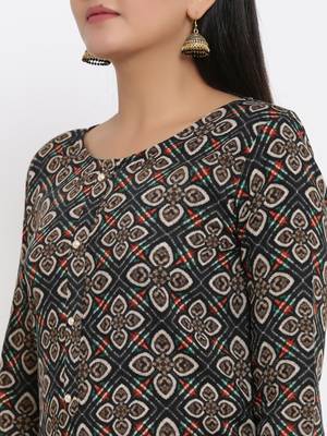 Ardozaa Womens Chanderi Foil Print Straight Kurta Pant Set (Multicolor) 2