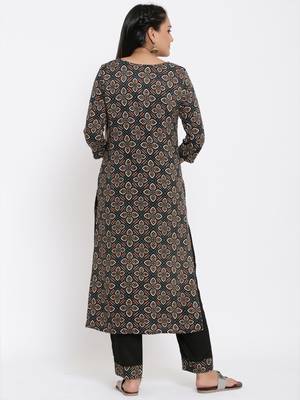 Ardozaa Womens Chanderi Foil Print Straight Kurta Pant Set (Multicolor) 3