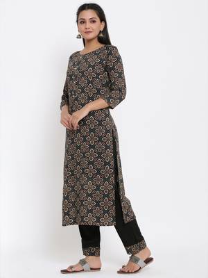 Ardozaa Womens Chanderi Foil Print Straight Kurta Pant Set (Multicolor) 4