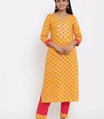 Ardozaa Womens Rayon Buti Print Straight Kurta Pant Set (Yellow)