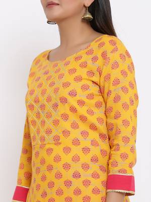 Ardozaa Womens Rayon Buti Print Straight Kurta Pant Set (Yellow) 2