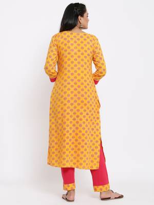 Ardozaa Womens Rayon Buti Print Straight Kurta Pant Set (Yellow) 3
