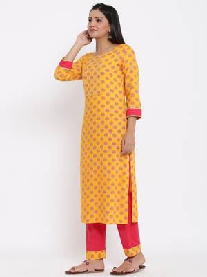 Ardozaa Womens Rayon Buti Print Straight Kurta Pant Set (Yellow) 4