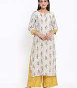 Ardozaa Womens Chanderi Printed Straight Kurta Palazzo Set (Grey)