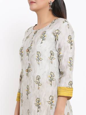Ardozaa Womens Chanderi Printed Straight Kurta Palazzo Set (Grey) 2