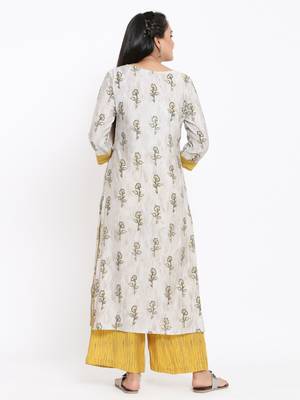 Ardozaa Womens Chanderi Printed Straight Kurta Palazzo Set (Grey) 3