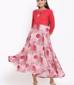 Ardozaa Womens Chanderi Printed Flared Gown (Pink)