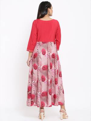 Ardozaa Womens Chanderi Printed Flared Gown (Pink) 3