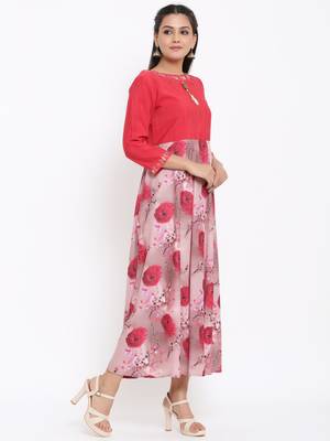 Ardozaa Womens Chanderi Printed Flared Gown (Pink) 4