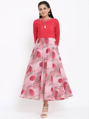 Ardozaa Womens Chanderi Printed Flared Gown (Pink) 6