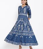 Ardozaa Womens Rayon Foil Print Flared Gown (Blue)