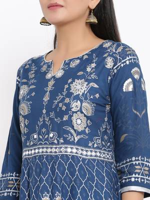 Ardozaa Womens Rayon Foil Print Flared Gown (Blue) 2