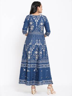 Ardozaa Womens Rayon Foil Print Flared Gown (Blue) 3