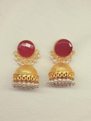 RozMili Handcrafted Nickle free Gold plated Matte finish Brass Jaipuri Monalisa stone Jhumka Earring 6