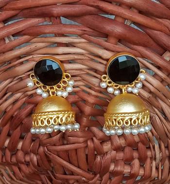 RozMili Nickle free Gold Plated Matte finish Brass Jaipuri Monalisa stone Jhumka earring 5